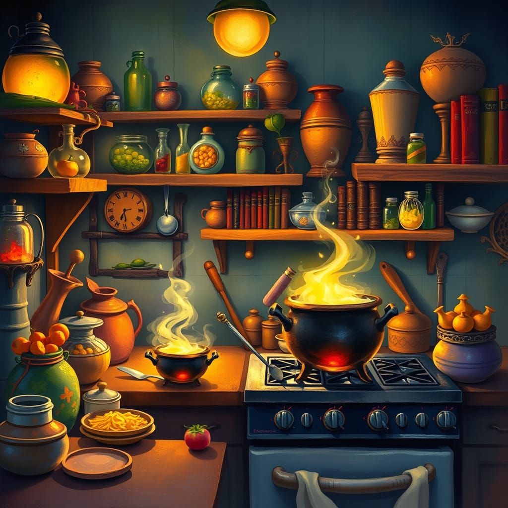 Enchanted Kitchen Filled with Magical Ingredients