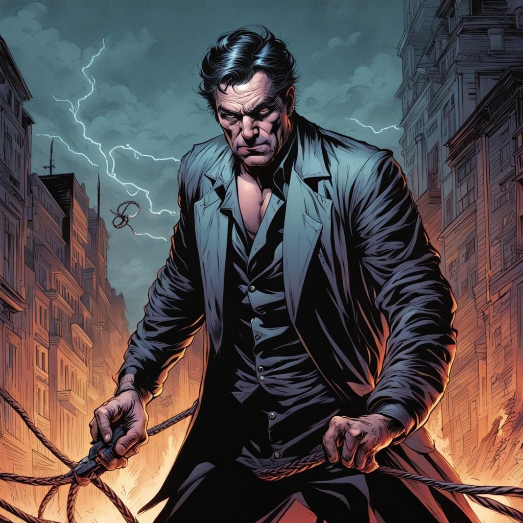 Evil Man with Whip in Comic Book Art