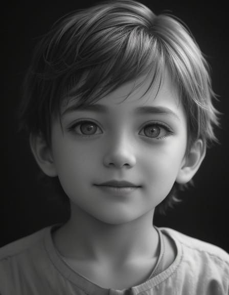 Smiling Boy: Surrealist Oil Painting in Monochrome