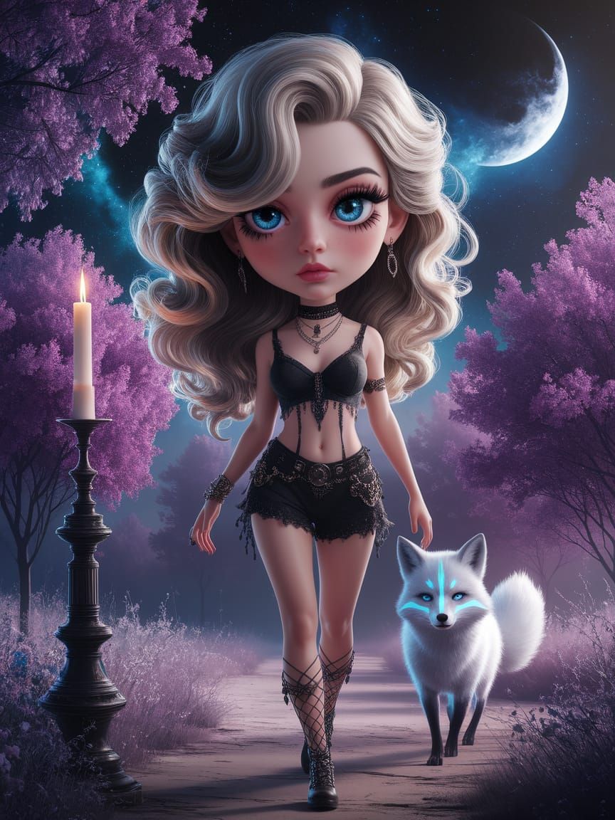 Ethereal Anime Woman in Enchanted Steampunk Park