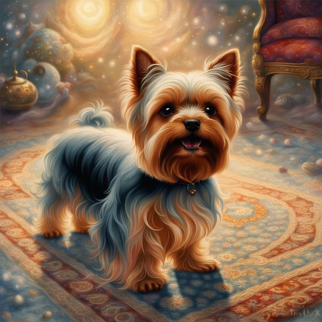 Yorkie Puppy Rolls in Ethereal Fantasy Style