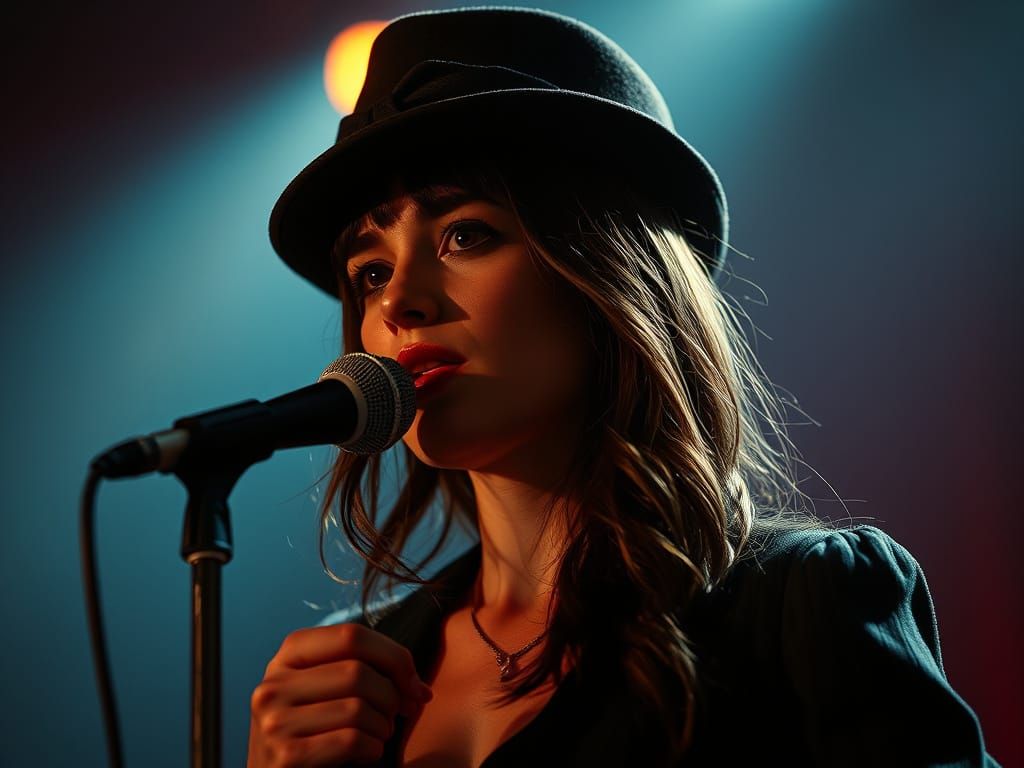 Photorealistic Portrait of AnNa R. on Stage in Moody Club Li...