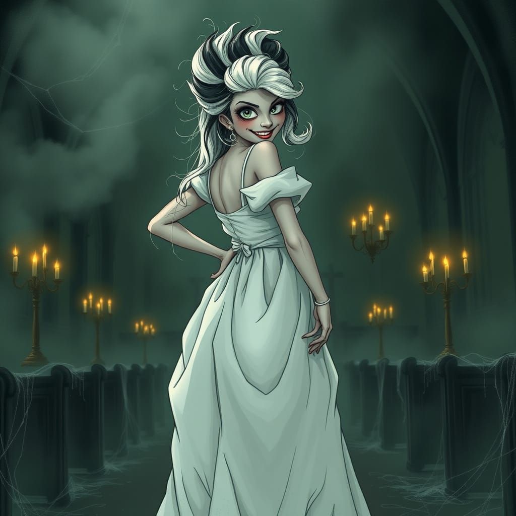 Gothic Bride of Frankenstein in Tattered Wedding Dress