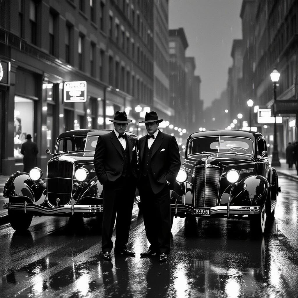 Mafia Mobsters Plan Bank Heist in Film Noir Style