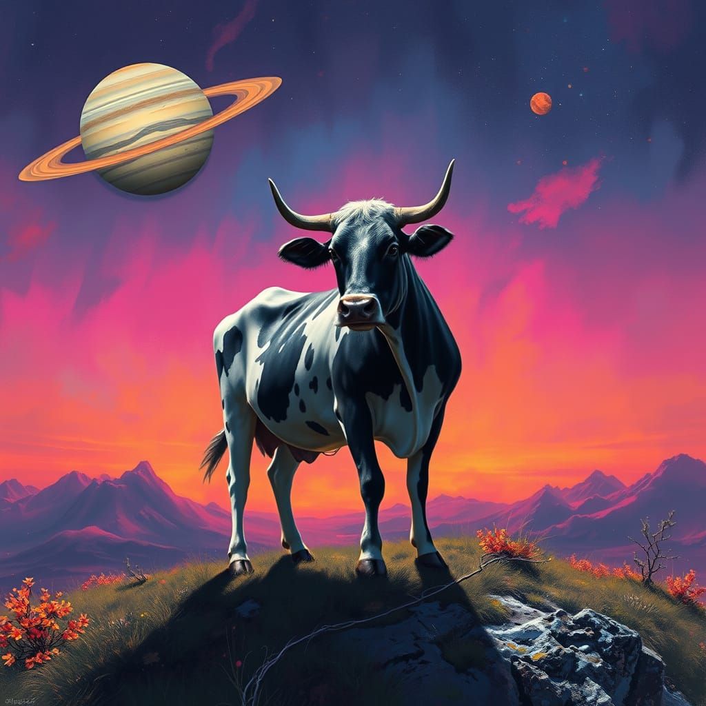 Cow Under Saturn in Rothko-Mead-Thorp Style