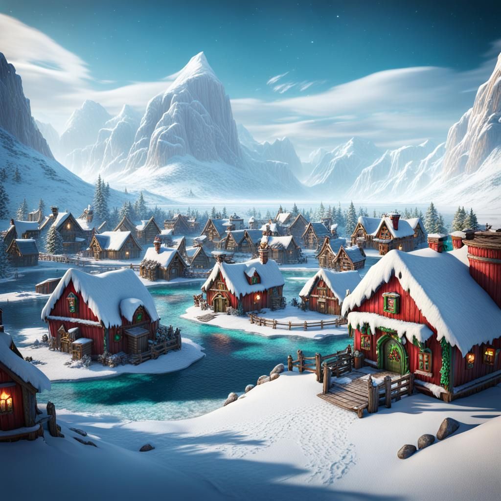 Santa's North Pole Village: Detailed Matte Painting