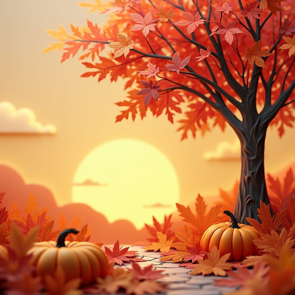 Papercraft Autumn Scene with Maple Tree