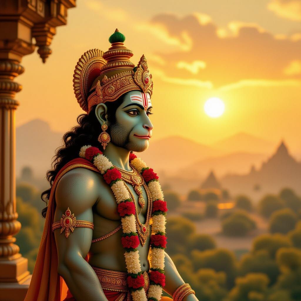 Serene Hanuman in Vibrant Indian Landscape