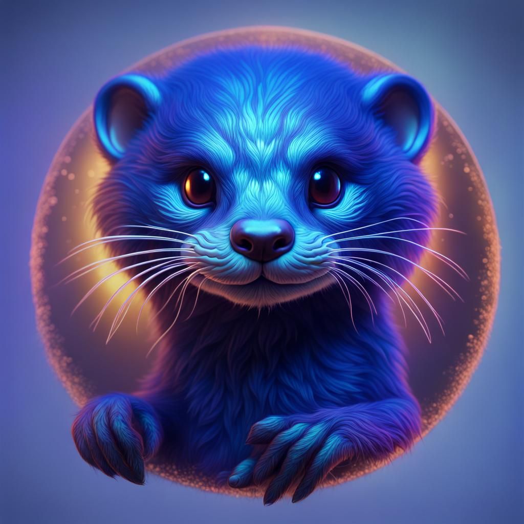 Glowing Cobalt Blue Cheshire Otter: Fantasy Concept Art