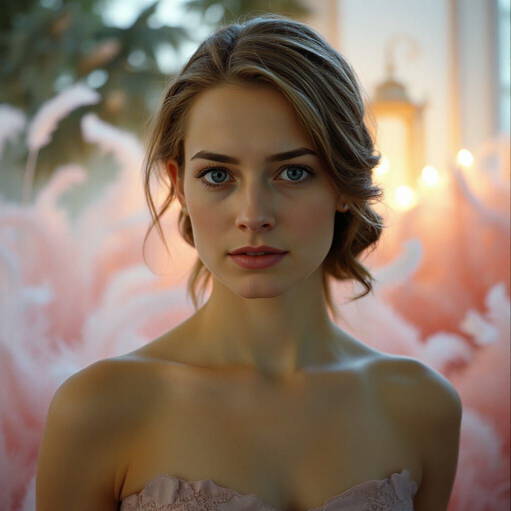 Sad Woman in Dreamlike Setting, Cinematic Film Still