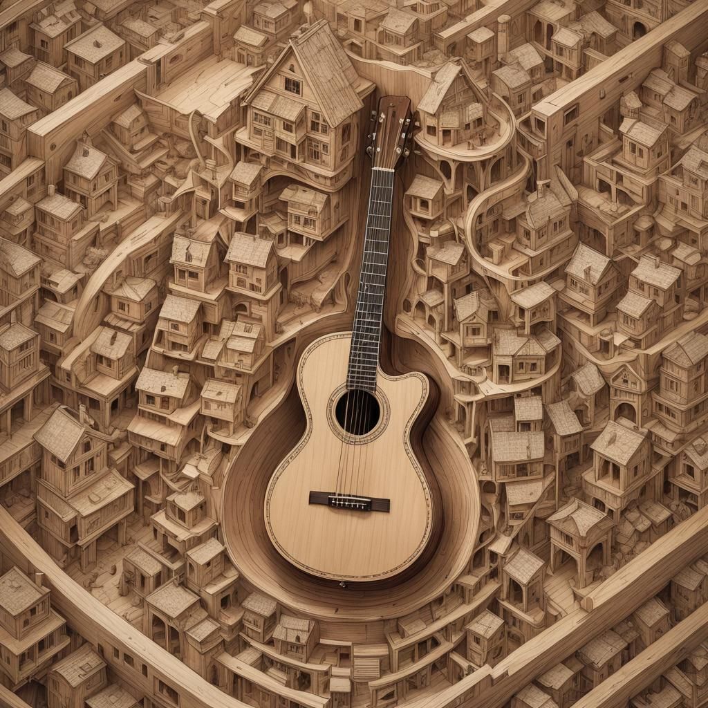 Guitar House: A Whimsical Architectural Illustration