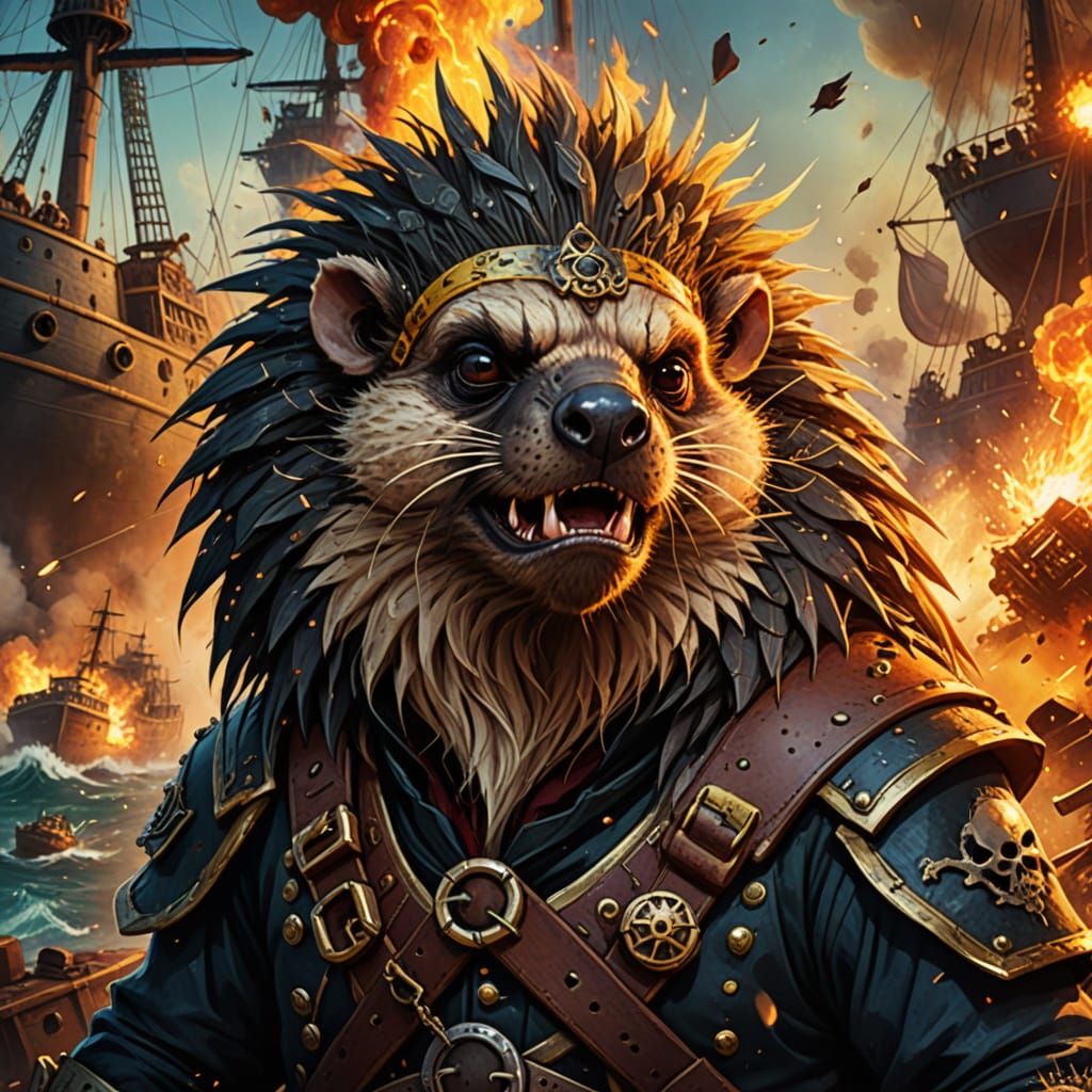 Ferocious Sci-Fi Pirate Porcupine in Golden Hour Lighting