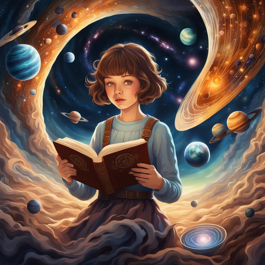 Girl Reading Book in Fantastical Universe