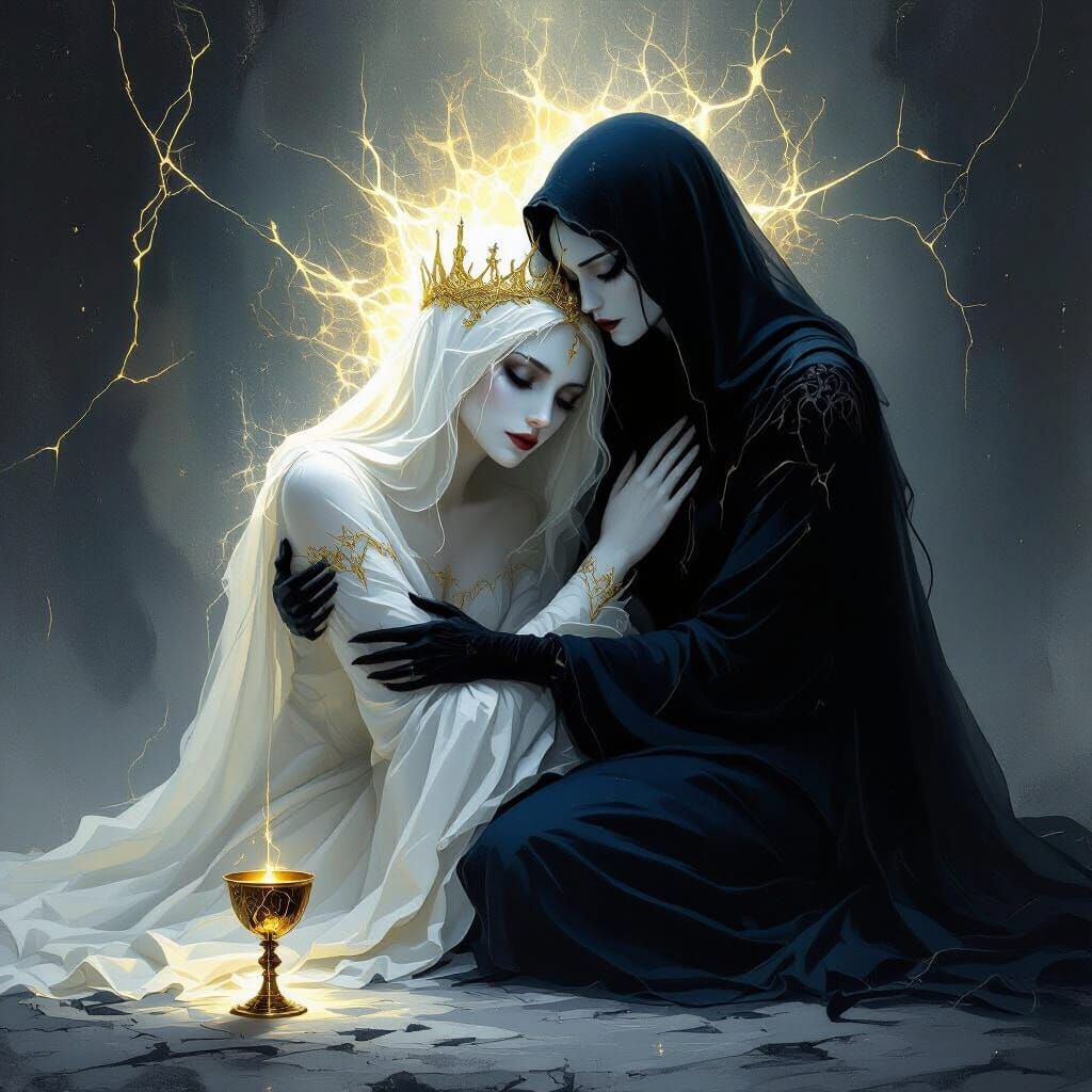 Gothic Fantasy Queen Collapses Into Shadow Figure