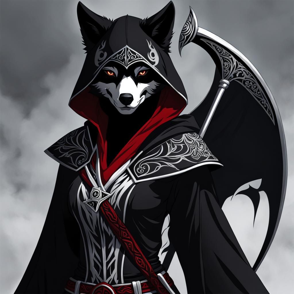 Anthro Wolf in Reaper Robes with Scythe