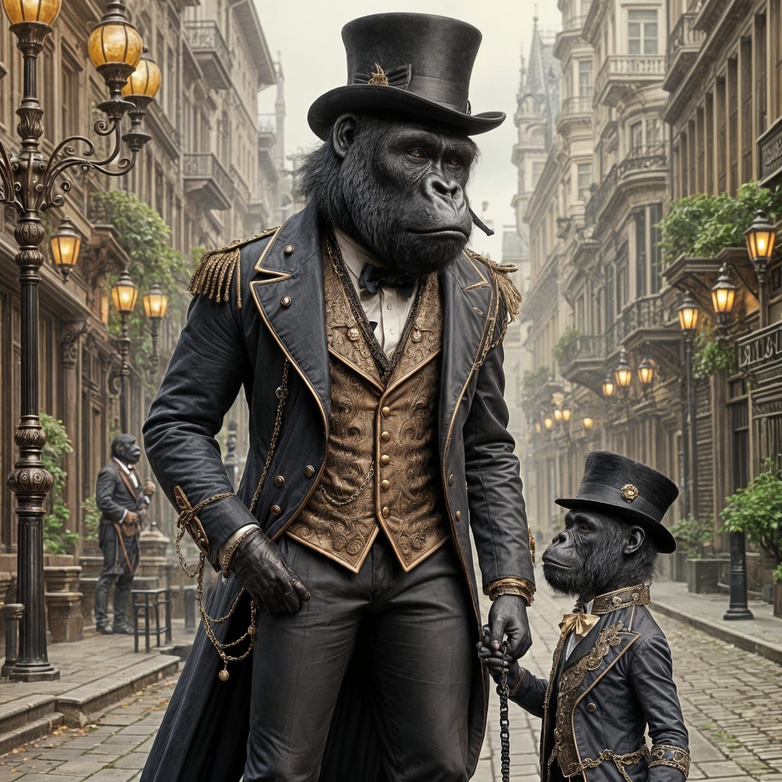 Elegant Victorian Gentleman Gorilla and Companion