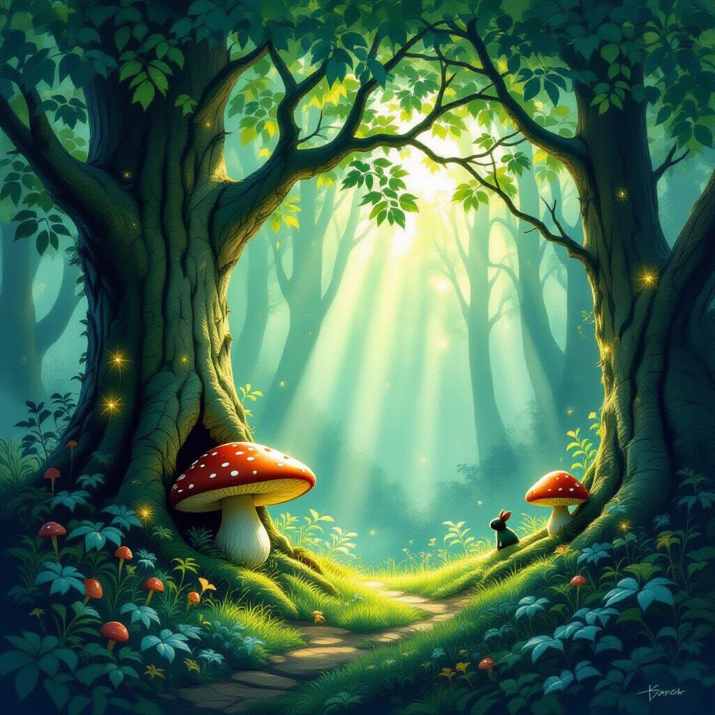 Enchanted Forest with Magical Creature, Fairytale Style