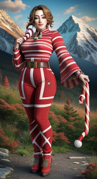 Symmetrical Lady in Vibrant Candy Cane Starburst Mountain La...