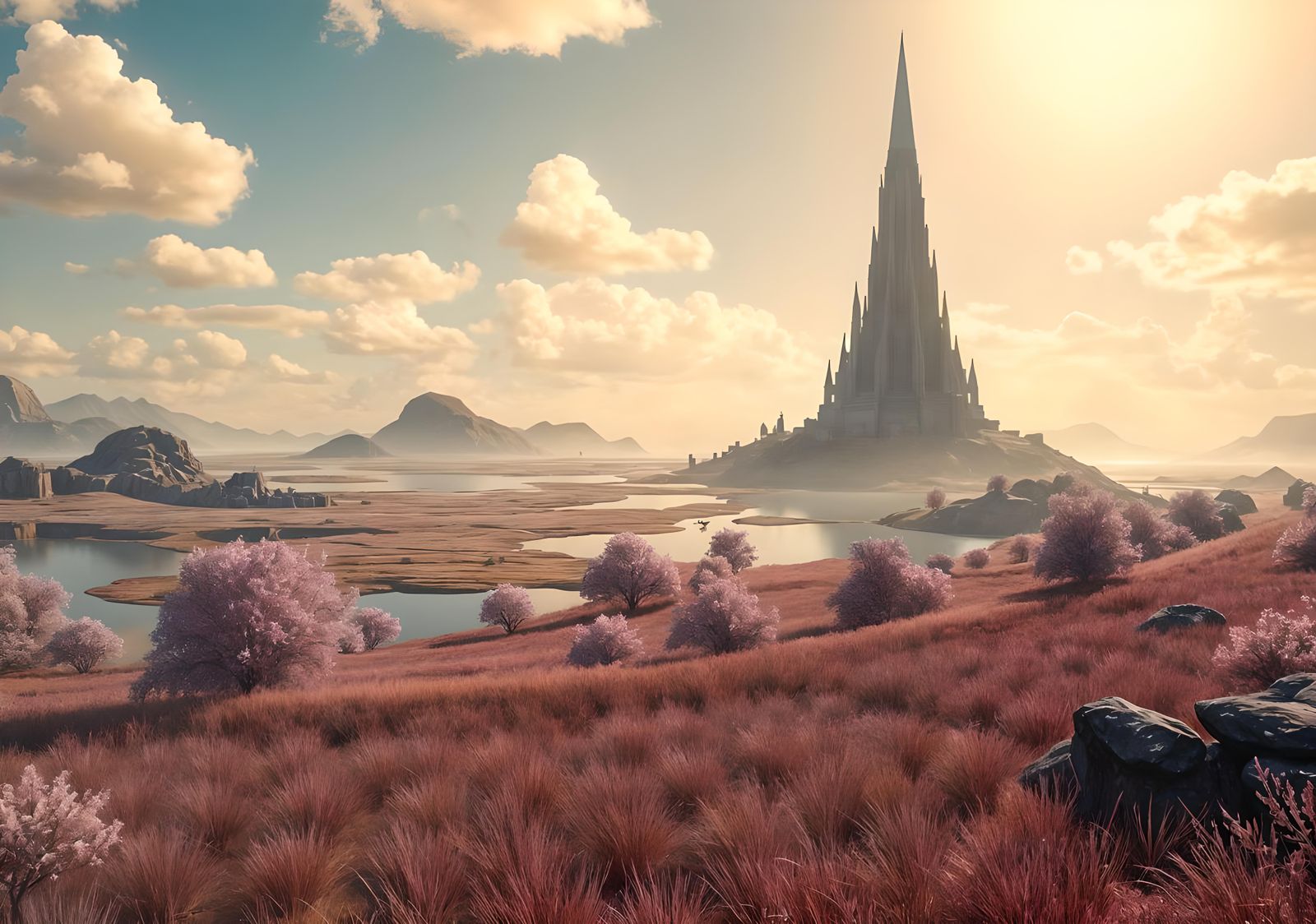 Final Fantasy XIV Inspired Lilac Landscape