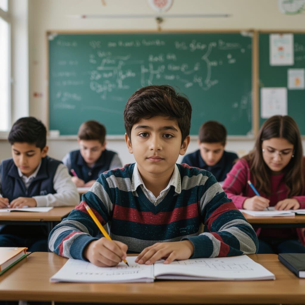 Attentive Students in Classroom, Detailed Illustration