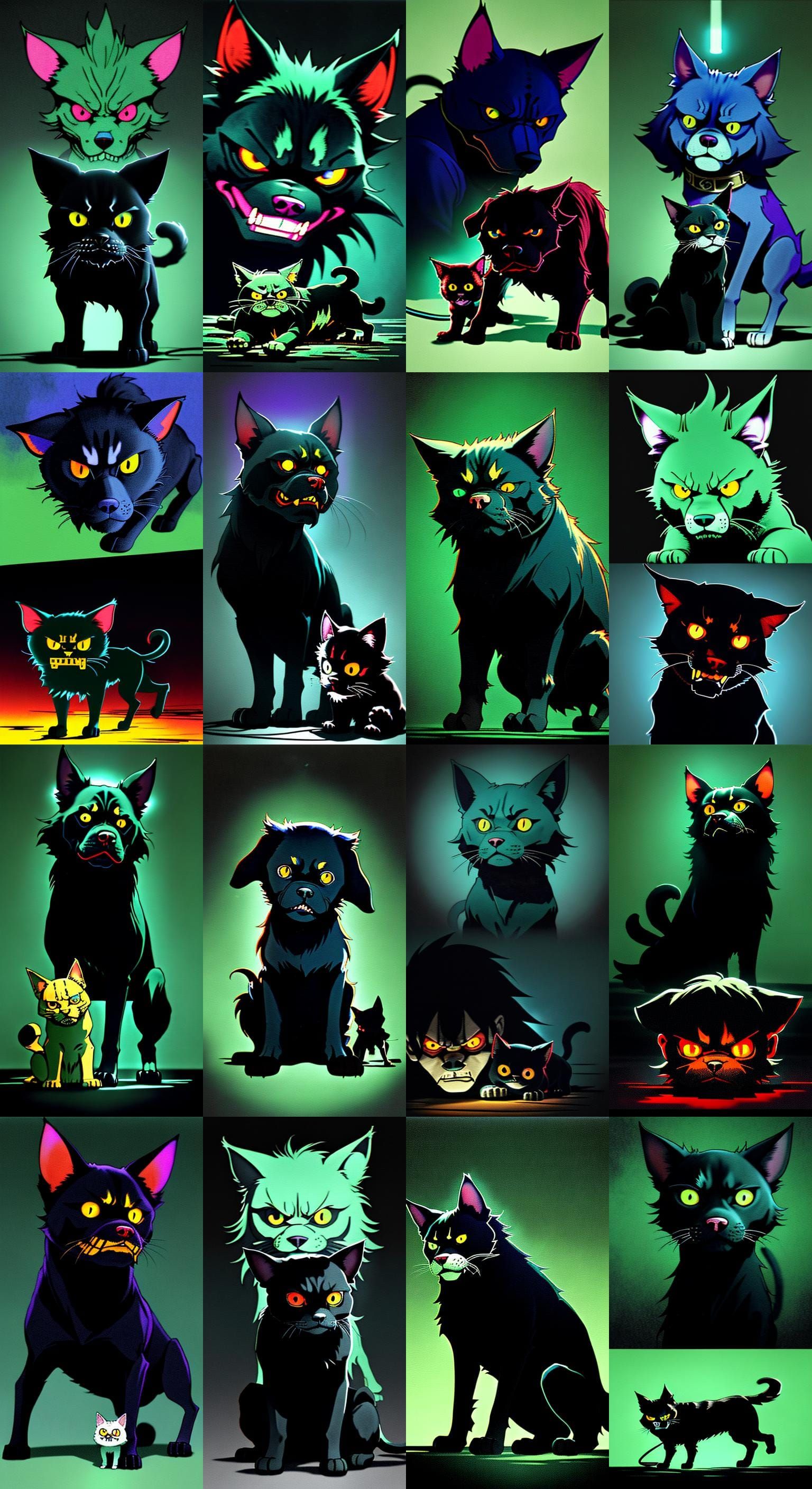 Creepy Dog and Cat in Anime Manga Style