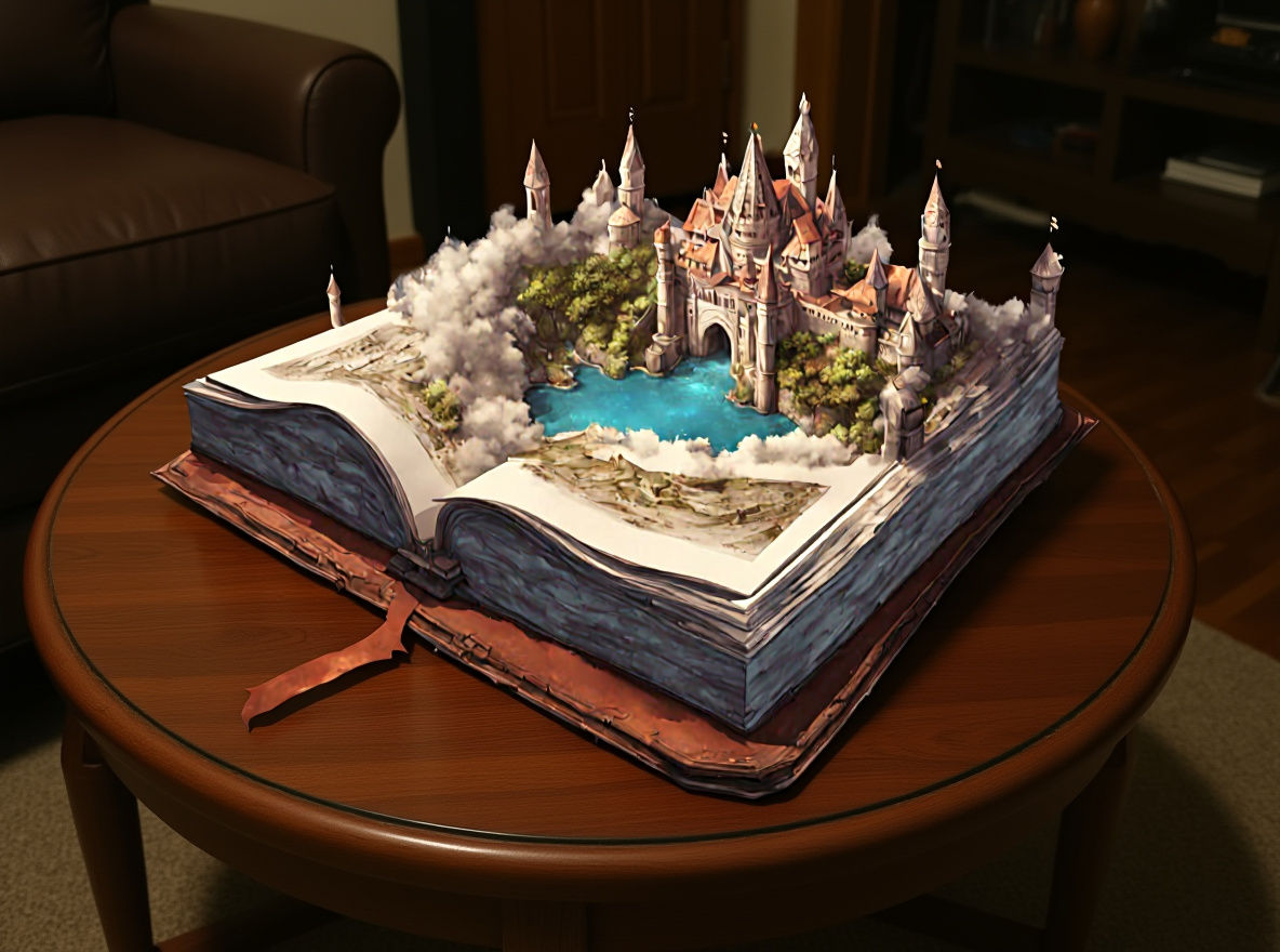 Majestic Pop-Up Book Castle Rendered in Fantasy Art Style
