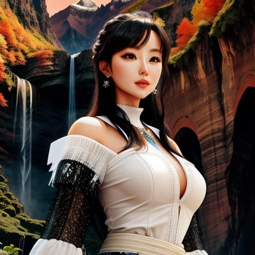 Scenic Waterfall and Mountain Landscape