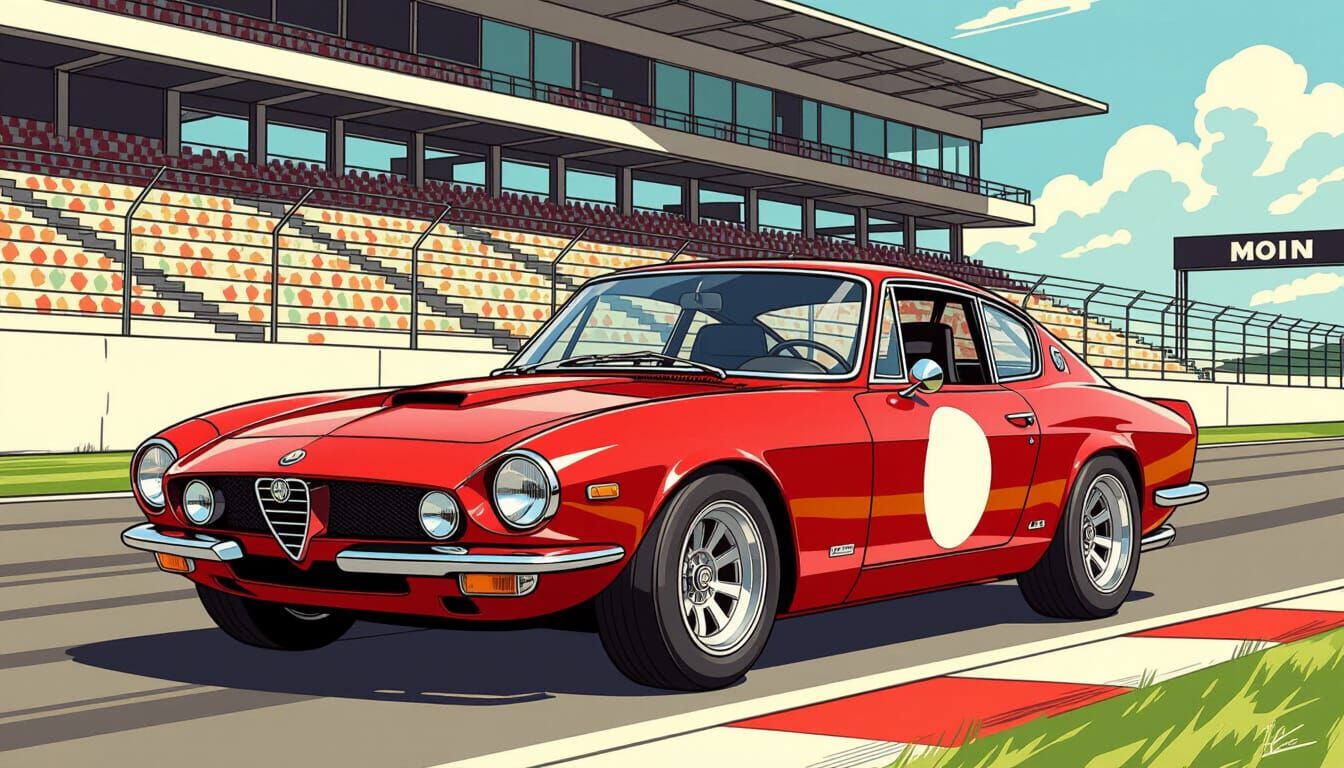 1960s Sports Car in Retro Comic Art Style