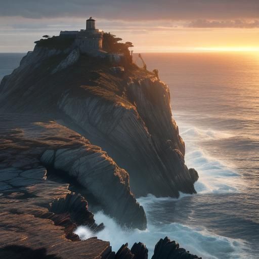 Ulysses on Stormy Cliff at Sunset