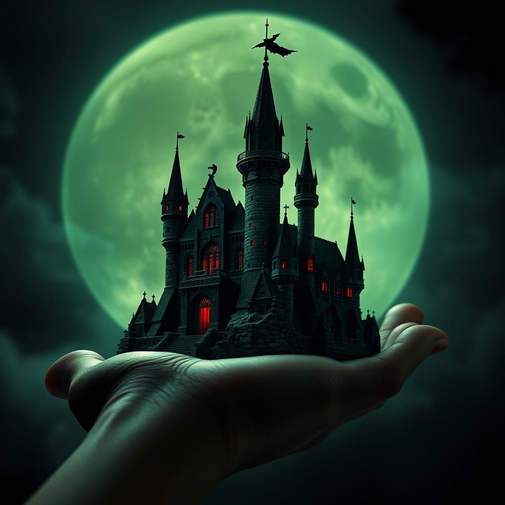 Dracula's Castle on Hand: Macro Photorealistic Horror