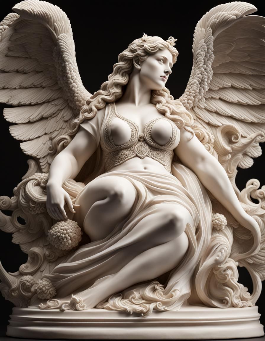 Voluptuous Goddess Statue in Glazed Clay