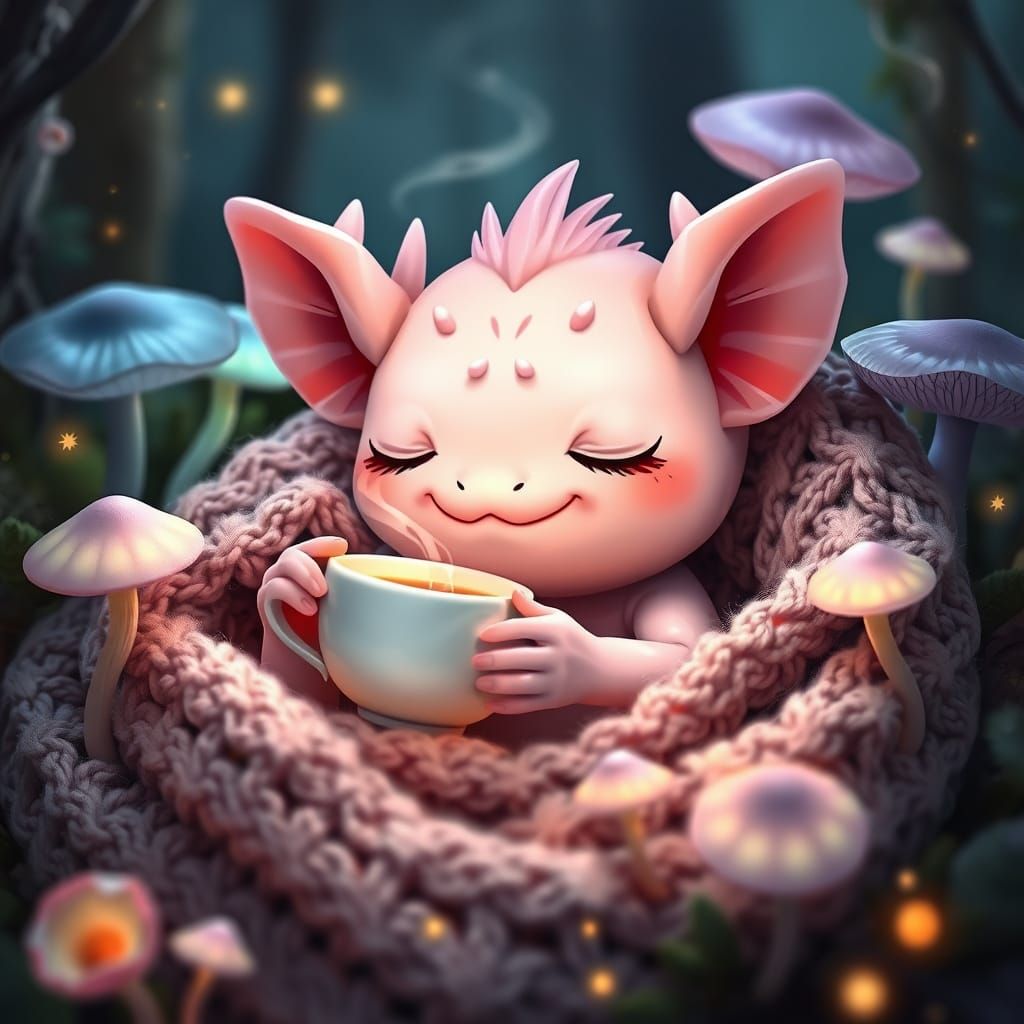 Pastel Axolotl in Enchanted Forest Scene