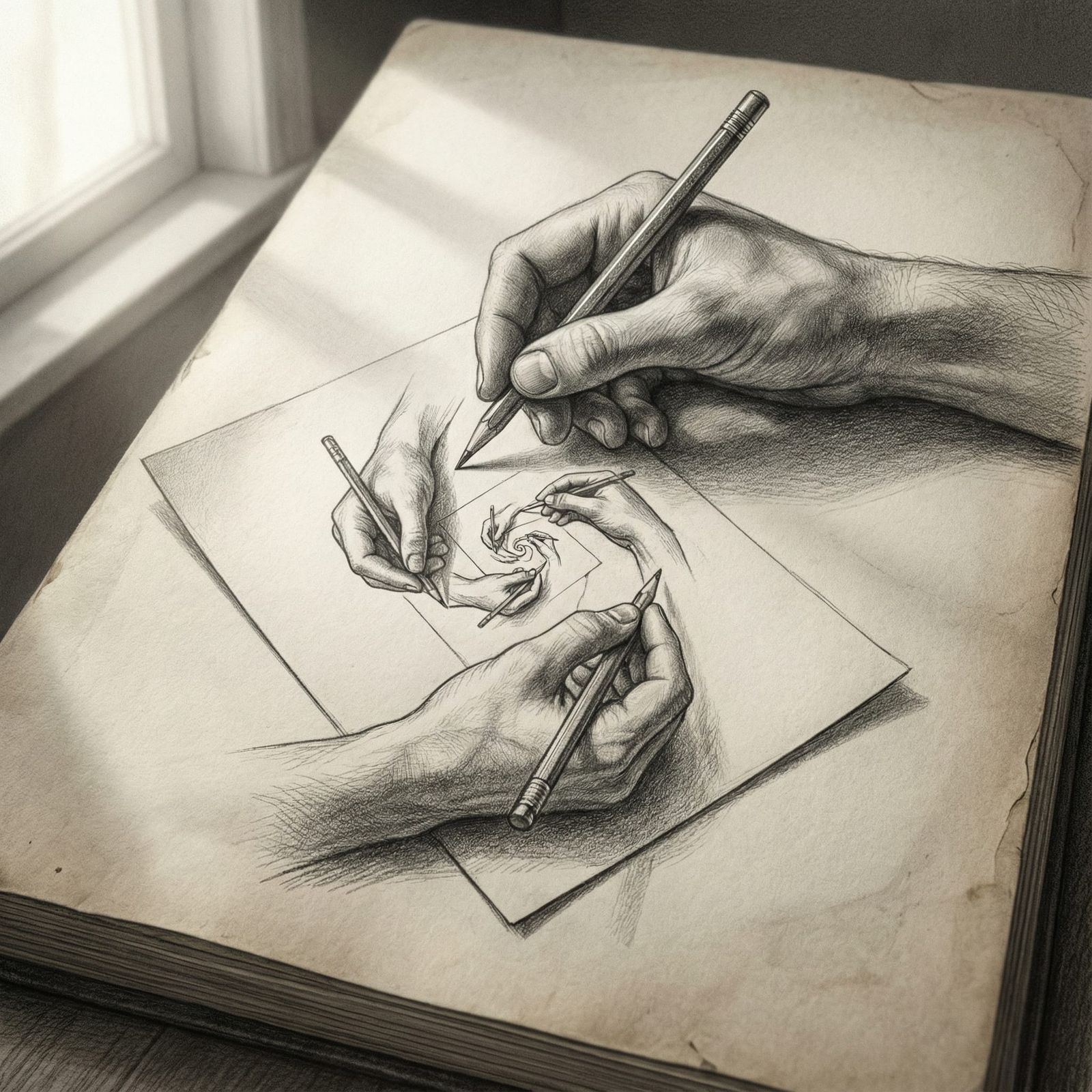 Recursive Hand Drawing in Hyperrealistic Graphite Style