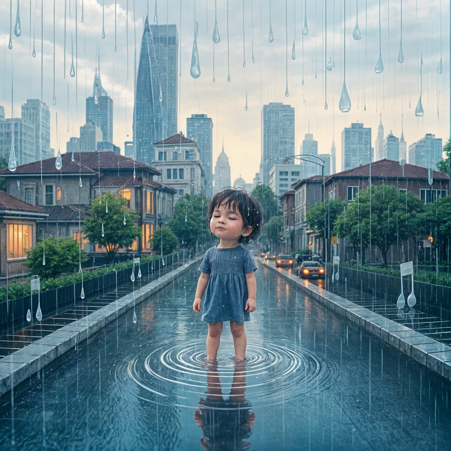 Raindrop Orchestra Conducted by a Child