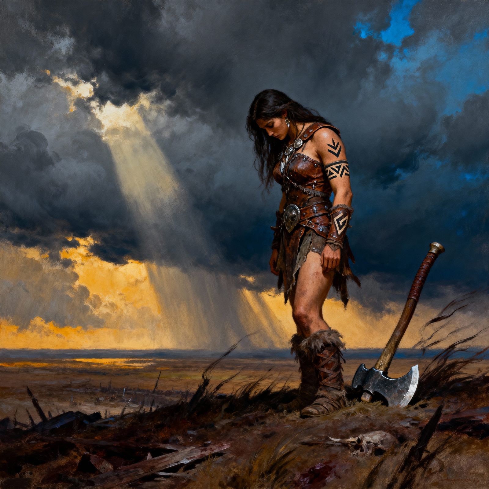 Sad Latina Barbarian in Mourning