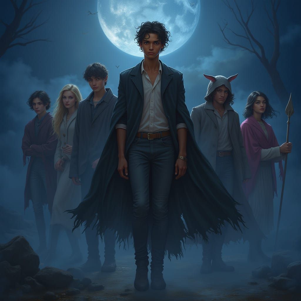 Mystical Fantasy Scene in Moonlit Blue
