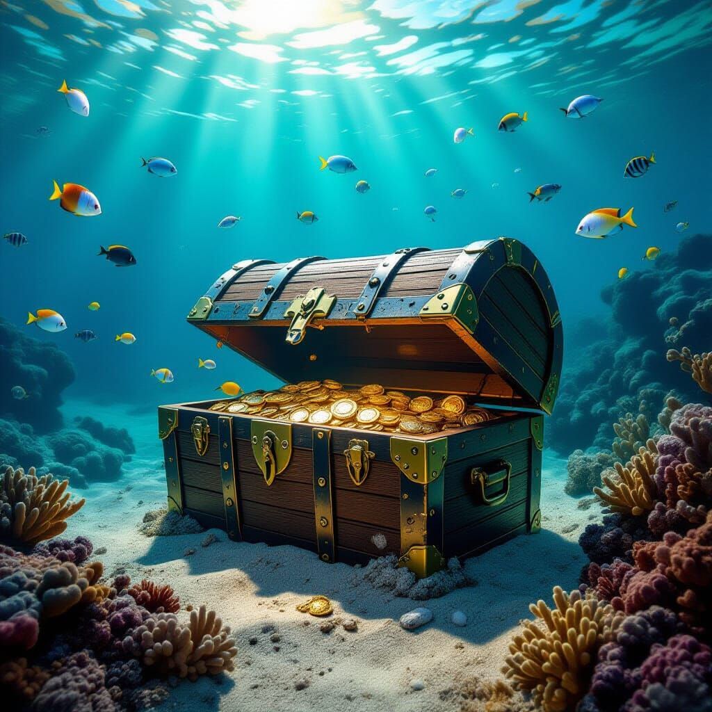 Sunken Treasure Chest in Hyperrealistic Style