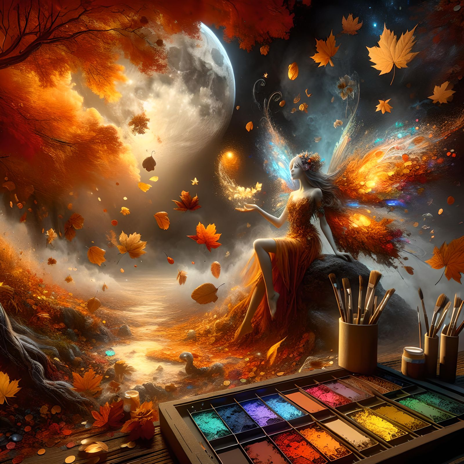 Enchanting Autumn Fairy on the Moon
