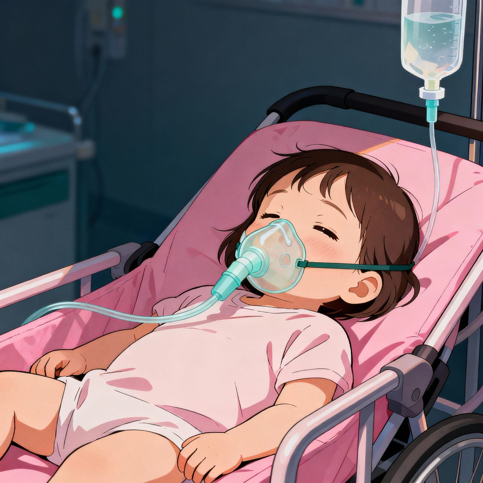 Infant Girl Rests Peacefully in Medical Stroller