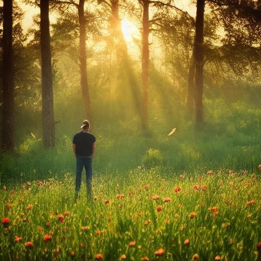 Farmer in Meadow Under Stormy Sky, Digital Art
