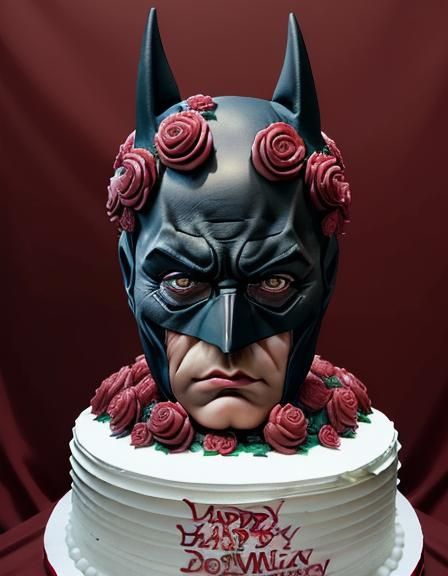 Hyperdetailed Batman Cake Sculpture with Red Roses