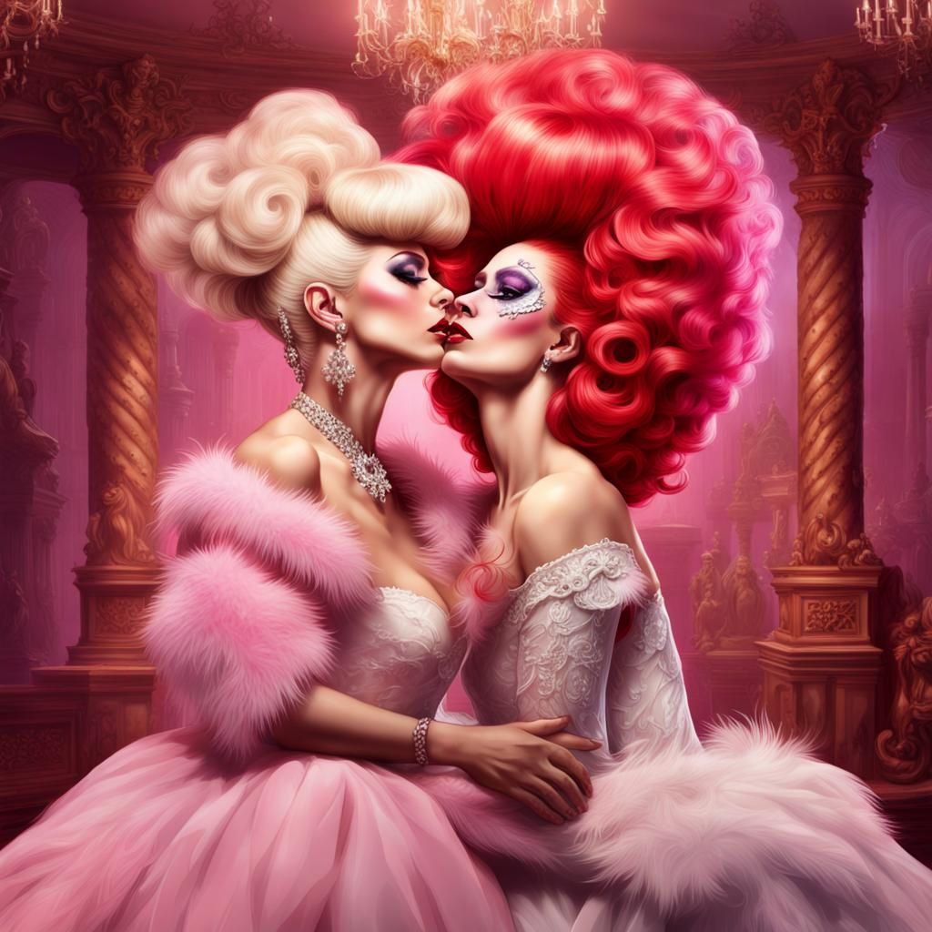 Drag Queens Kiss in Fantasy Wedding Art