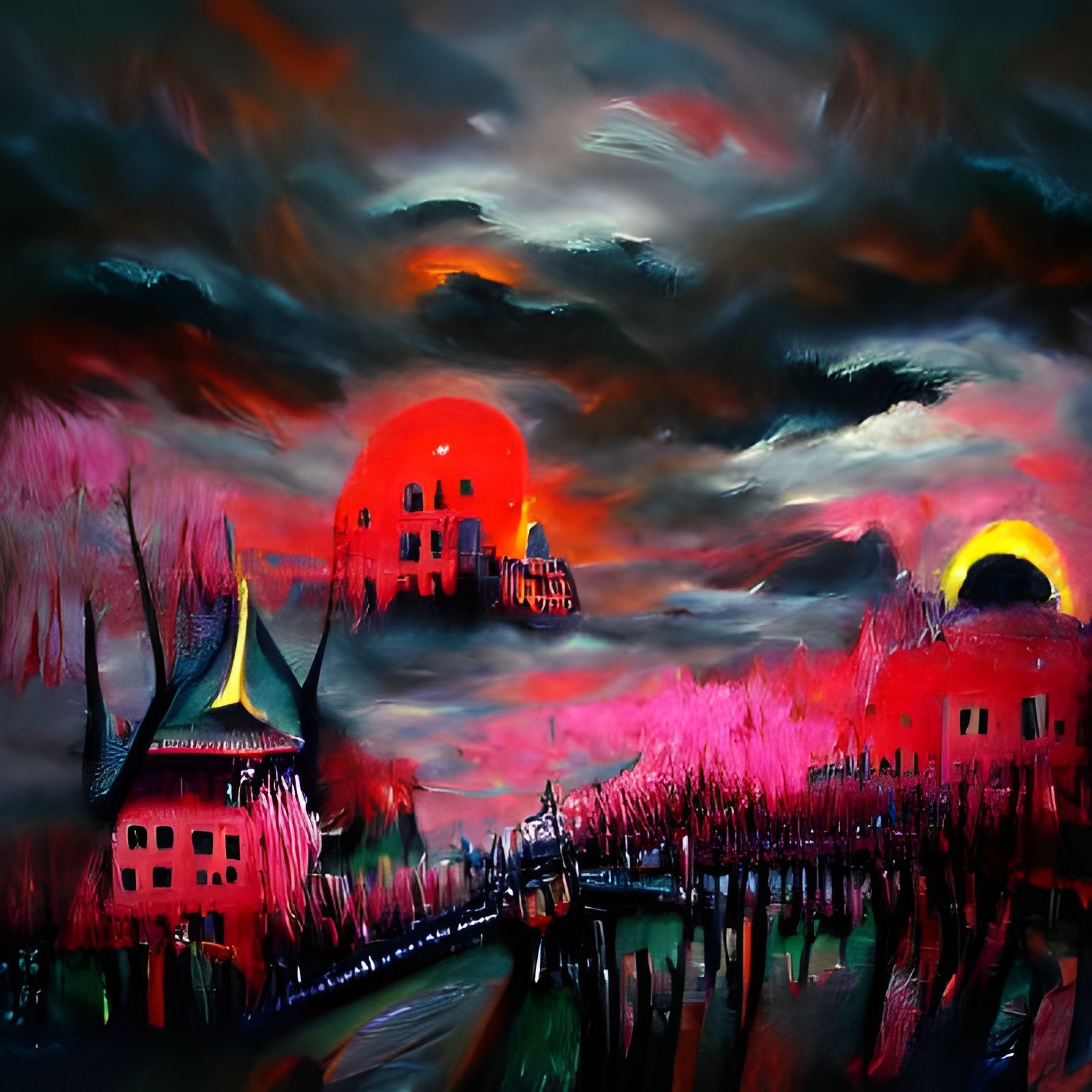 Sinister Bloodlust at Sunset: Gothic Horror Synthwave Art