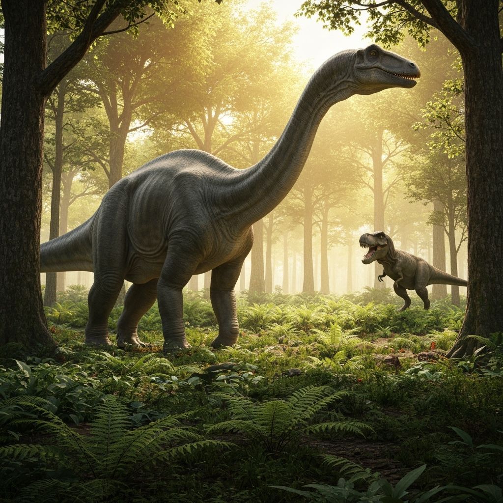 Apatosaurus in Prehistoric Forest, Vintage Paleoart