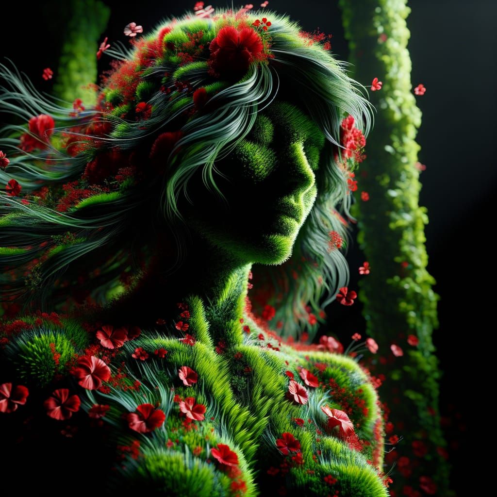 Hyper-Realistic Grass and Flower Woman in Dark Fantasy Style
