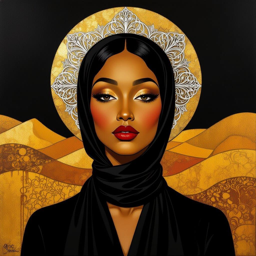 Art Nouveau Icon Portrait of a Woman with Golden Shine