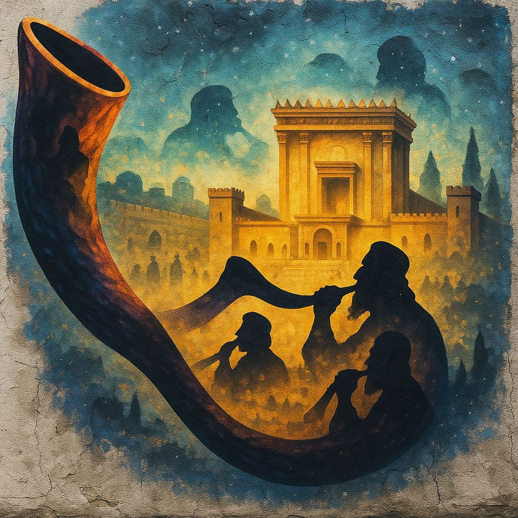Graffiti Shofar and Jewish Temple in Surreal Style