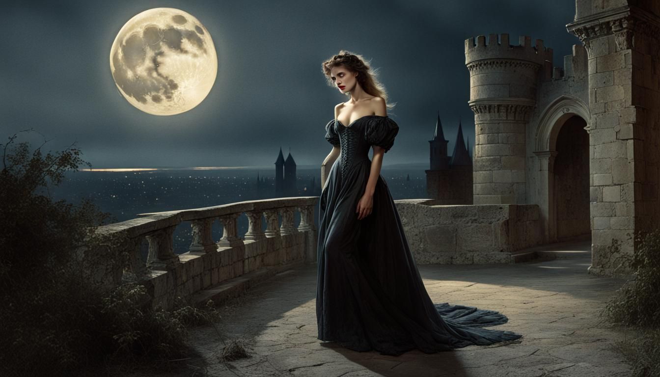 Italian Woman with Devilish Smile at Castle