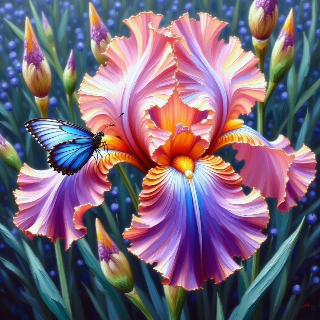 Hyperrealistic Impasto Oil Painting of a Pink Iris