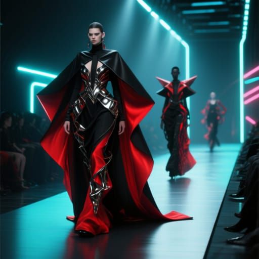 Avant-Garde Fashion Show in Fiery Red and Black